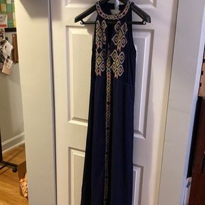 Navy embroidered maxi dress